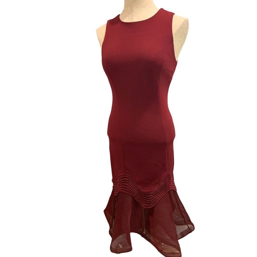 Small Ina Women's Fitted Trumpet‎ Hem Maroon Sleeveless Long